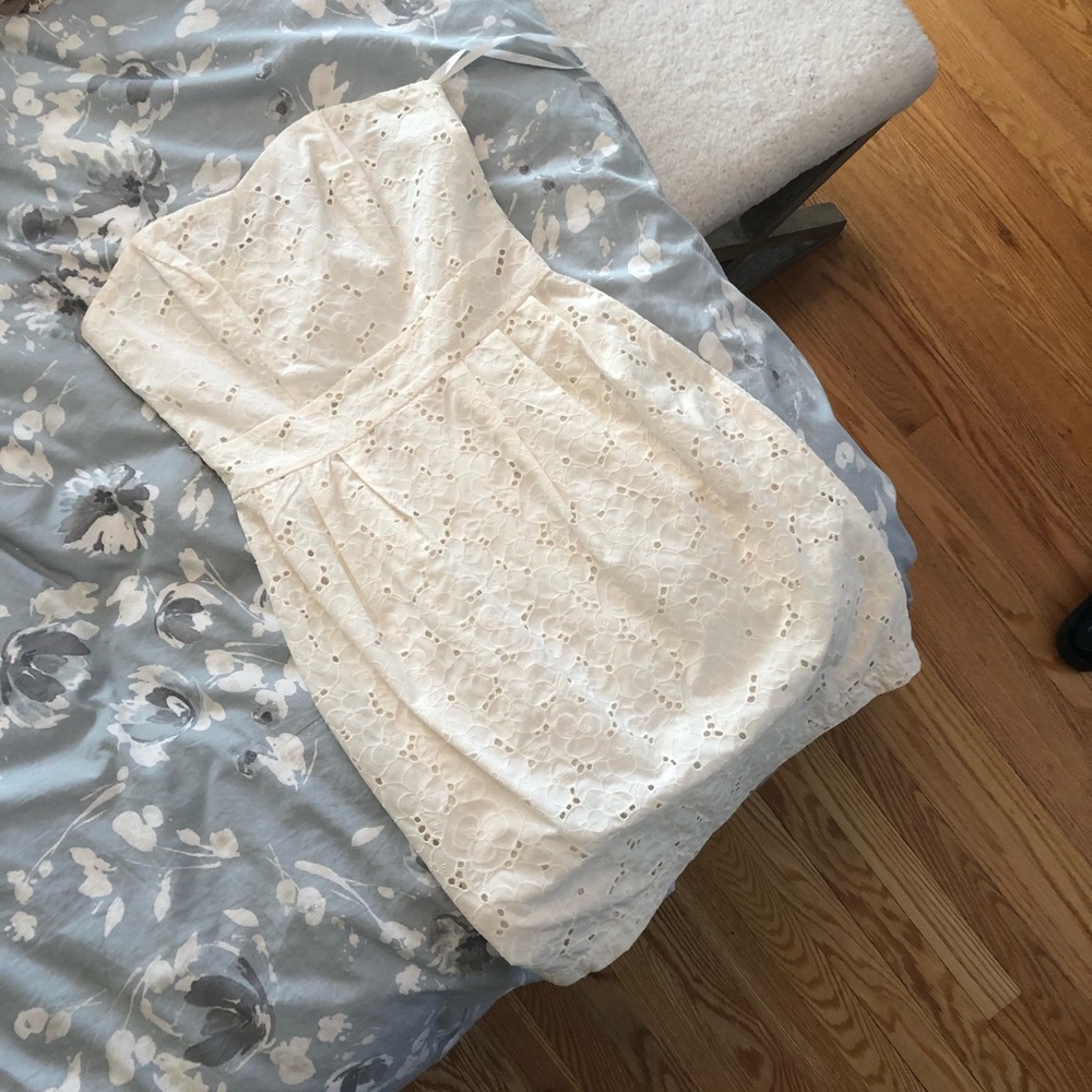 Strapless eyelet white dress